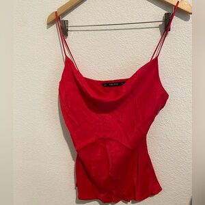 Zara Red Satin Cowl-Neck Spaghetti Strap Camisole